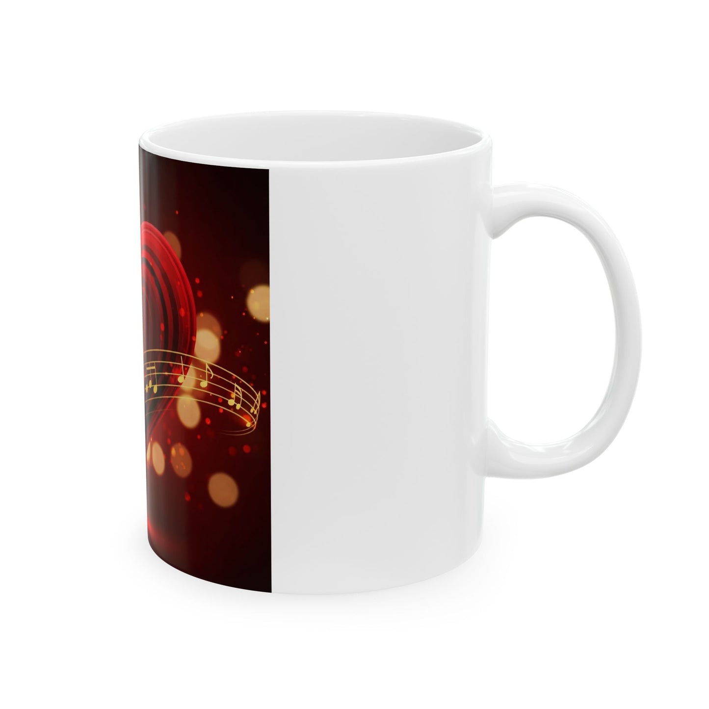 Mug - Romantic Red Heart and Golden Music Melody Design