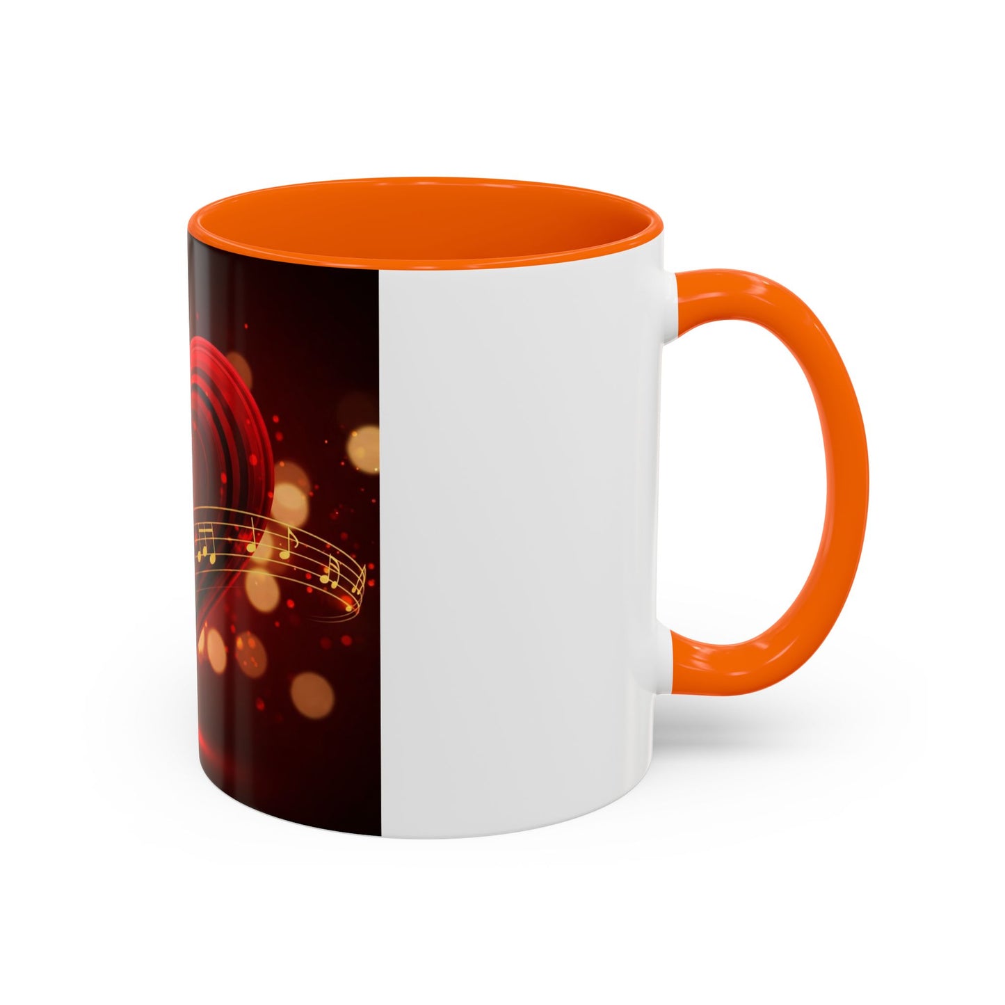 Coffee Mug - Romantic Red Heart and Golden Music Notes Design