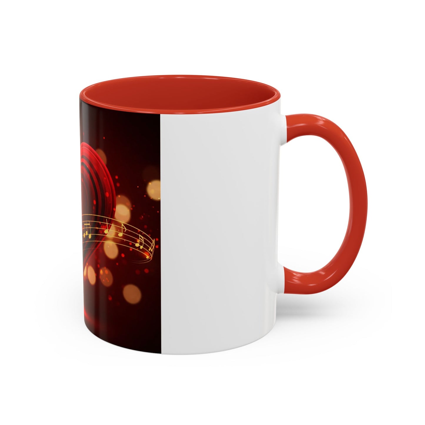 Coffee Mug - Romantic Red Heart and Golden Music Notes Design