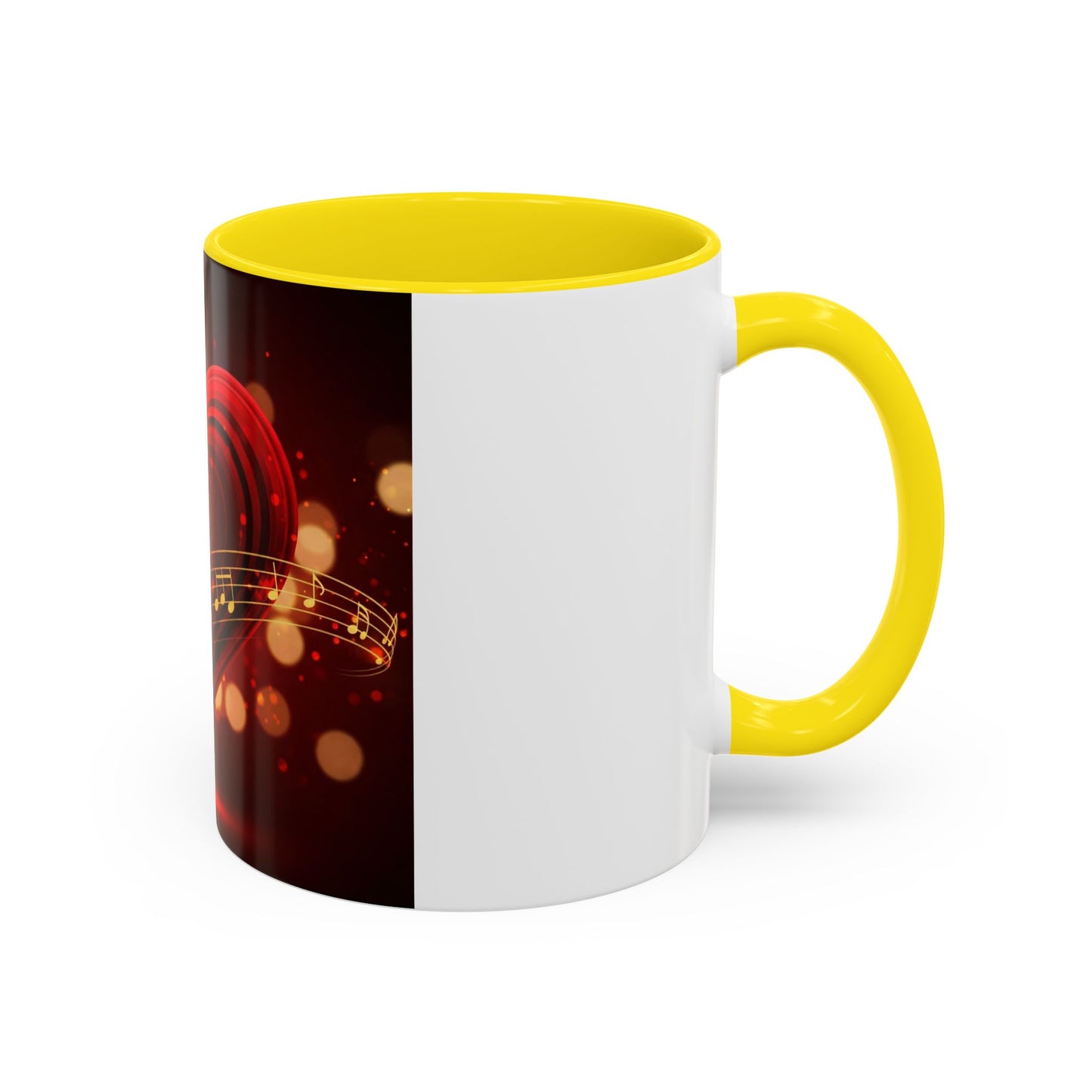 Coffee Mug - Romantic Red Heart and Golden Music Notes Design