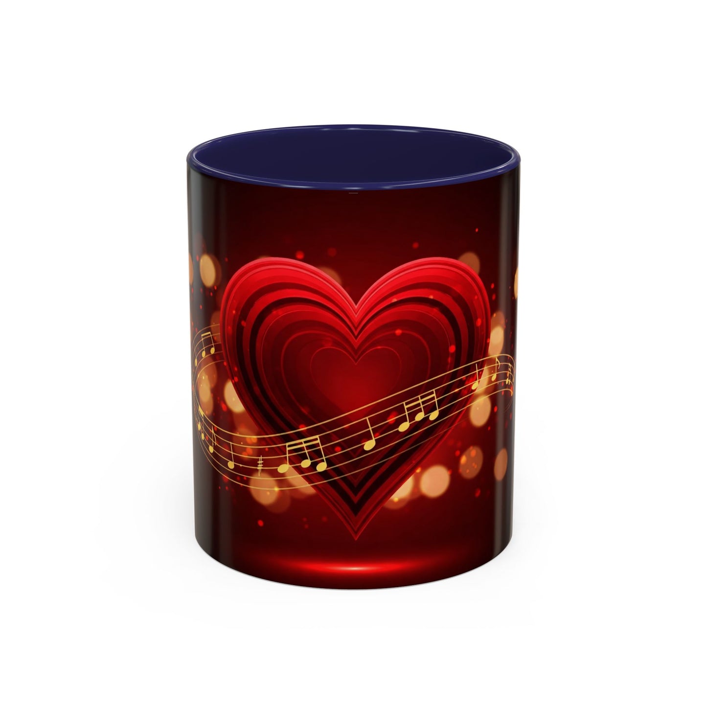 Coffee Mug - Romantic Red Heart and Golden Music Notes Design