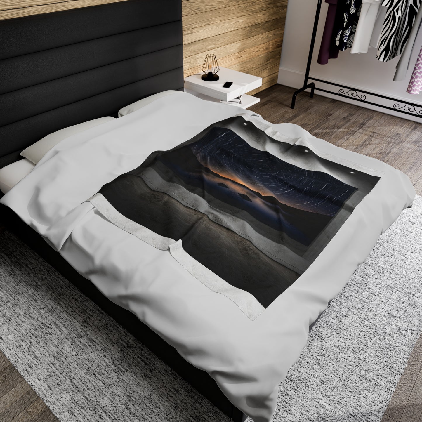 Plush Blanket - Astral Vortex Polar Eternal Night Mountain Lake Design