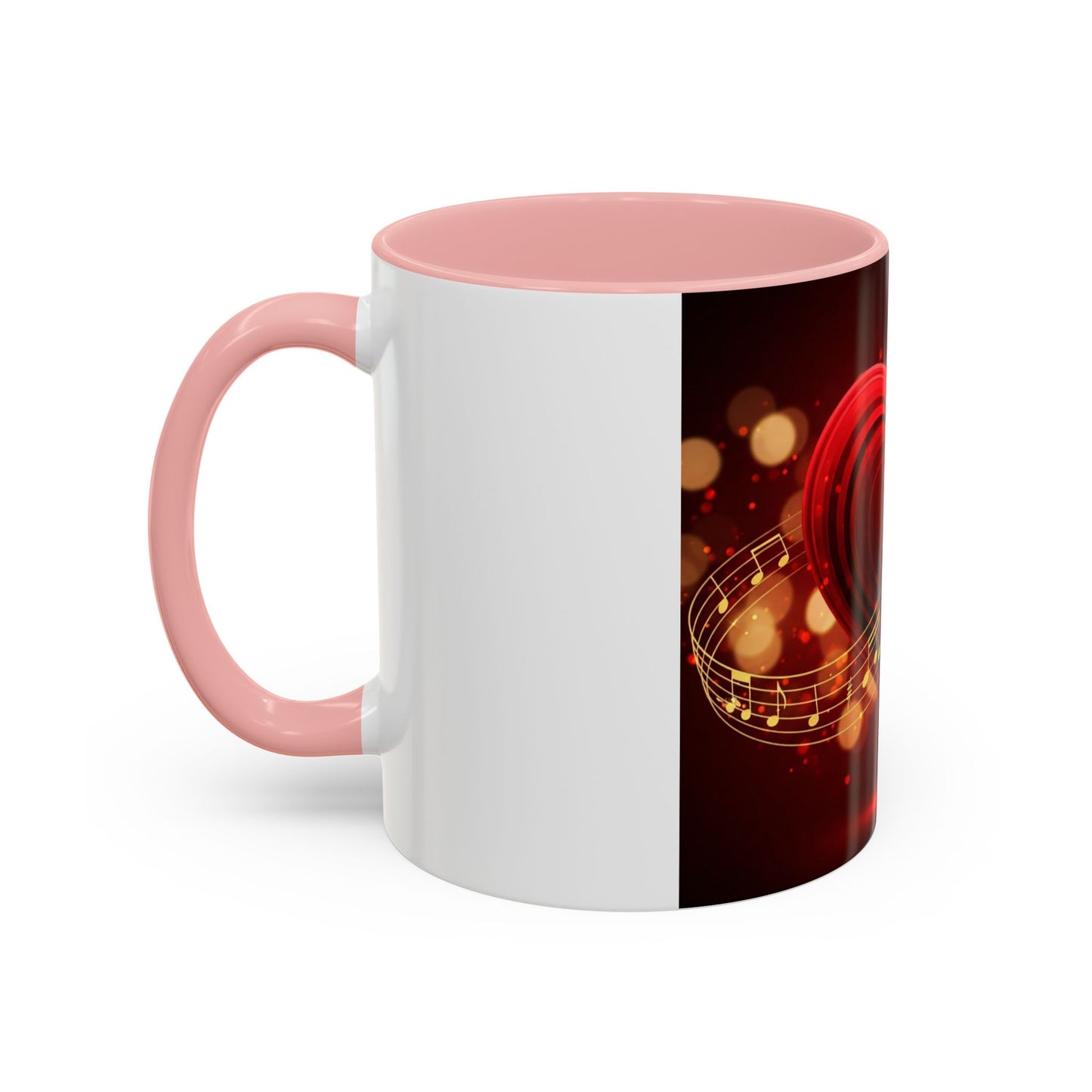 Coffee Mug - Romantic Red Heart and Golden Music Notes Design