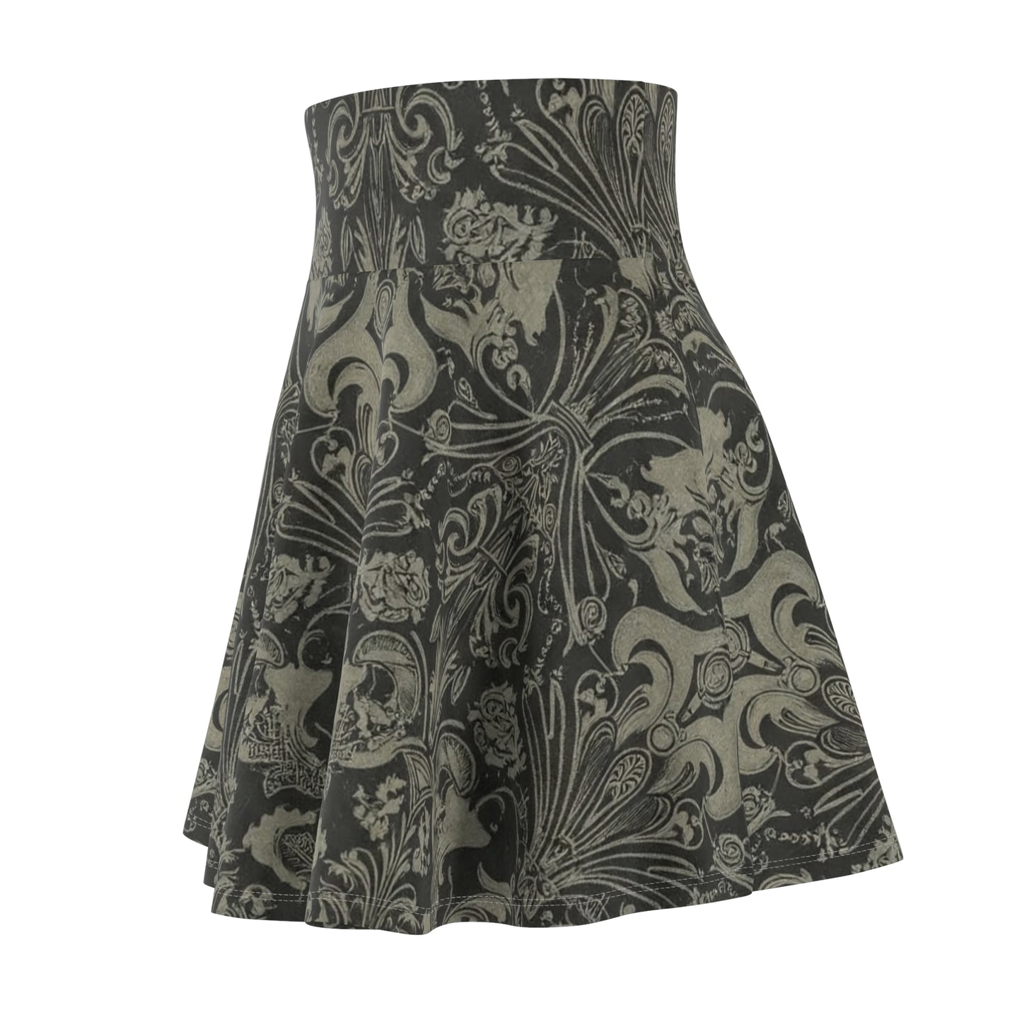 Skater Skirt - Modern Victorian Design with Bronze and Dark Gray Soulmate Pattern