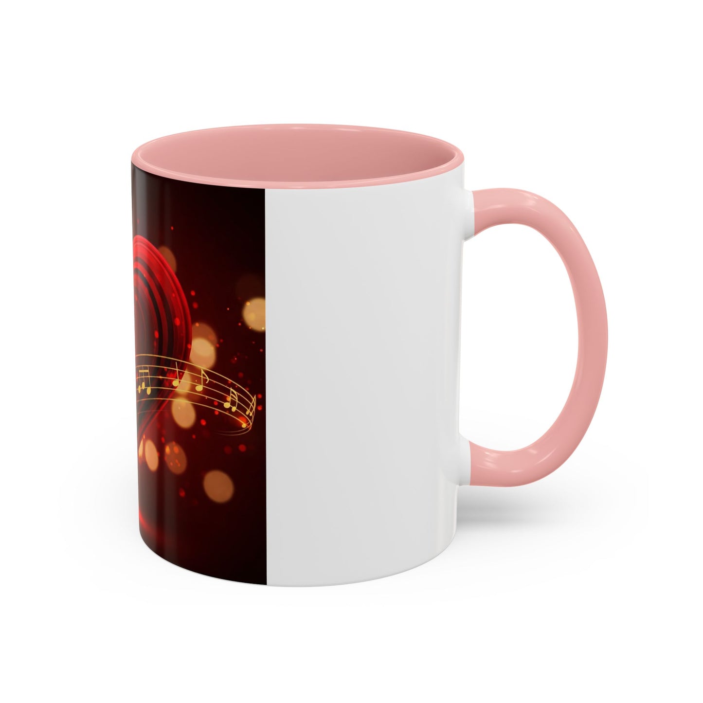 Coffee Mug - Romantic Red Heart and Golden Music Notes Design