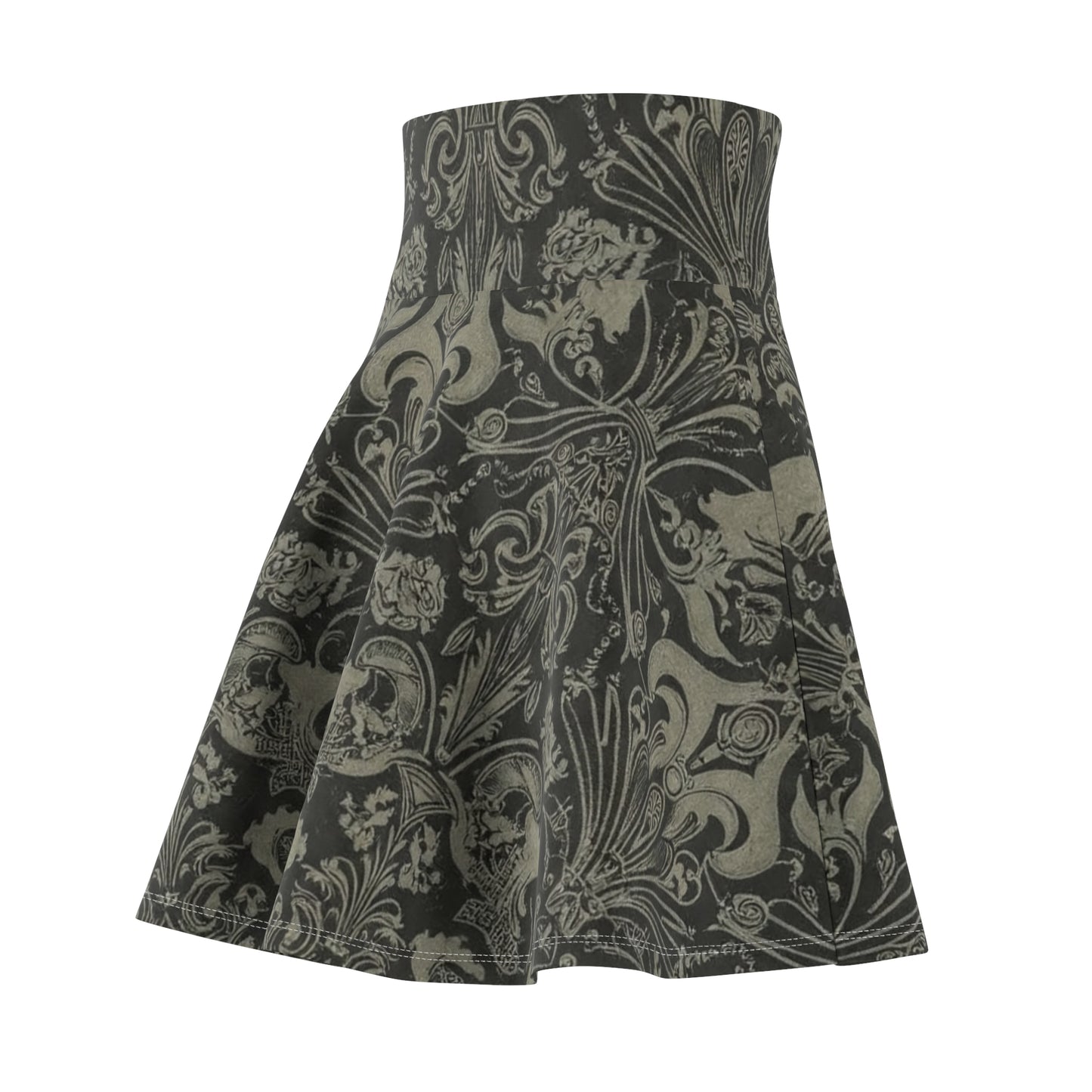 Skater Skirt - Modern Victorian Design with Bronze and Dark Gray Soulmate Pattern