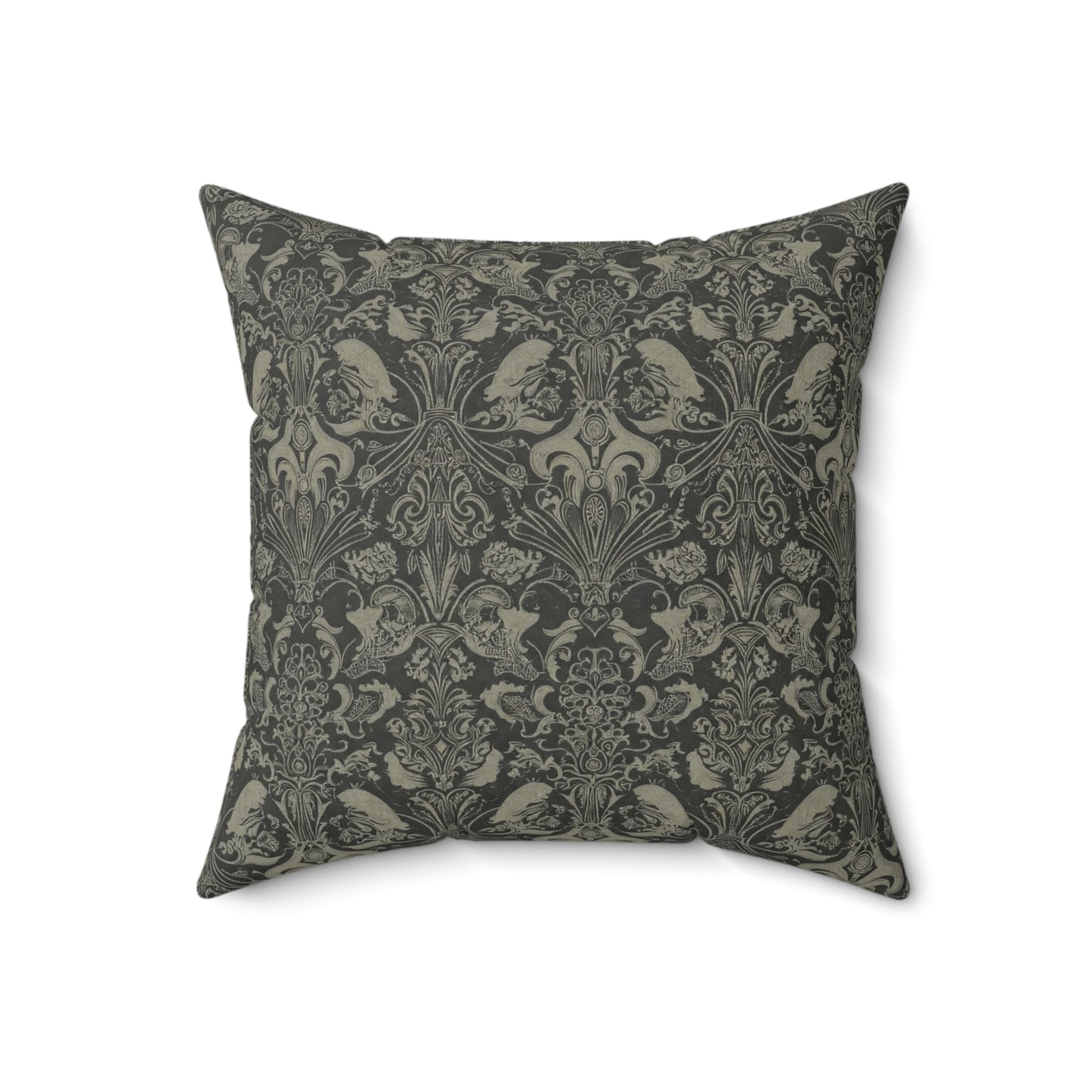 Square Pillow - Modern Victorian Bronze and Dark Gray Soulmate Pattern Design