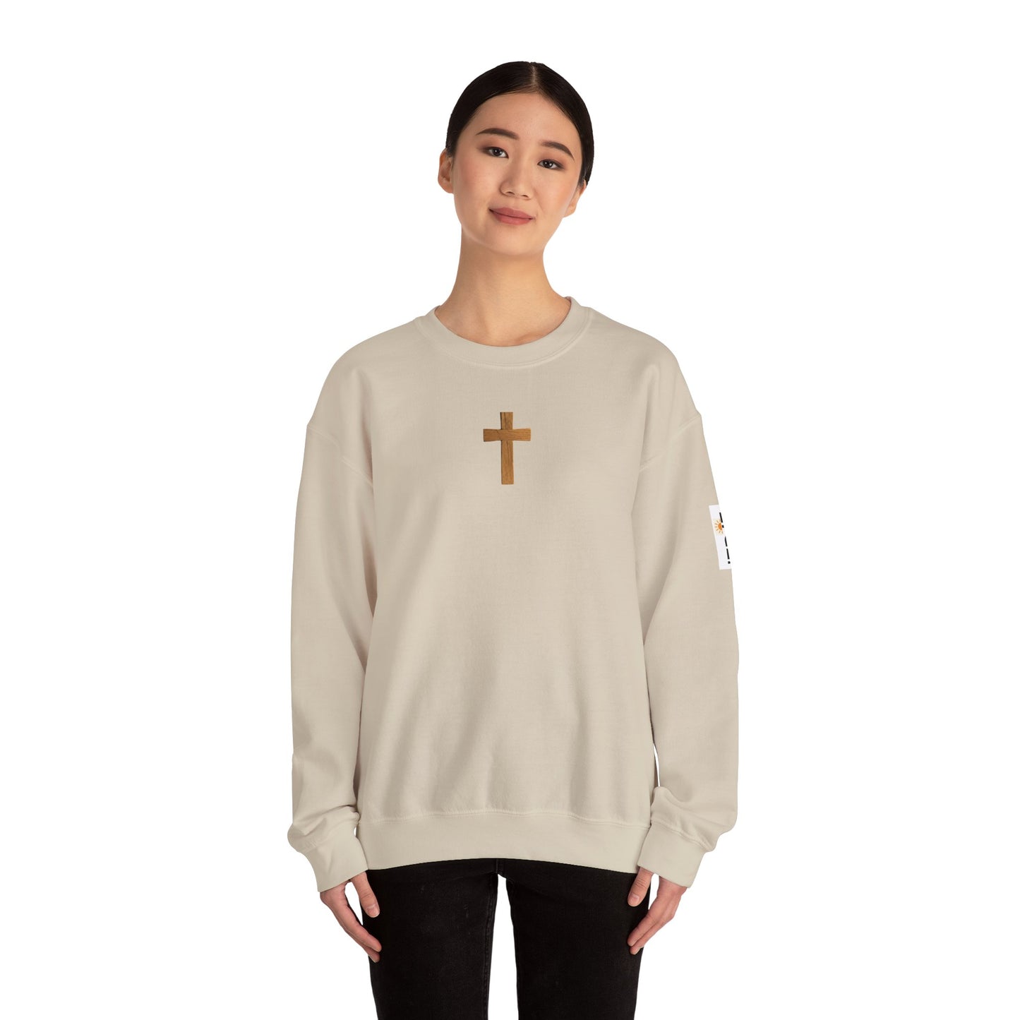 Christian Cathedral Sweatshirt with Wooden Cross Design