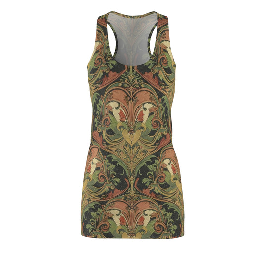 Racerback Dress - Modern Victorian Art Deco Pattern with Heart and Bird Design