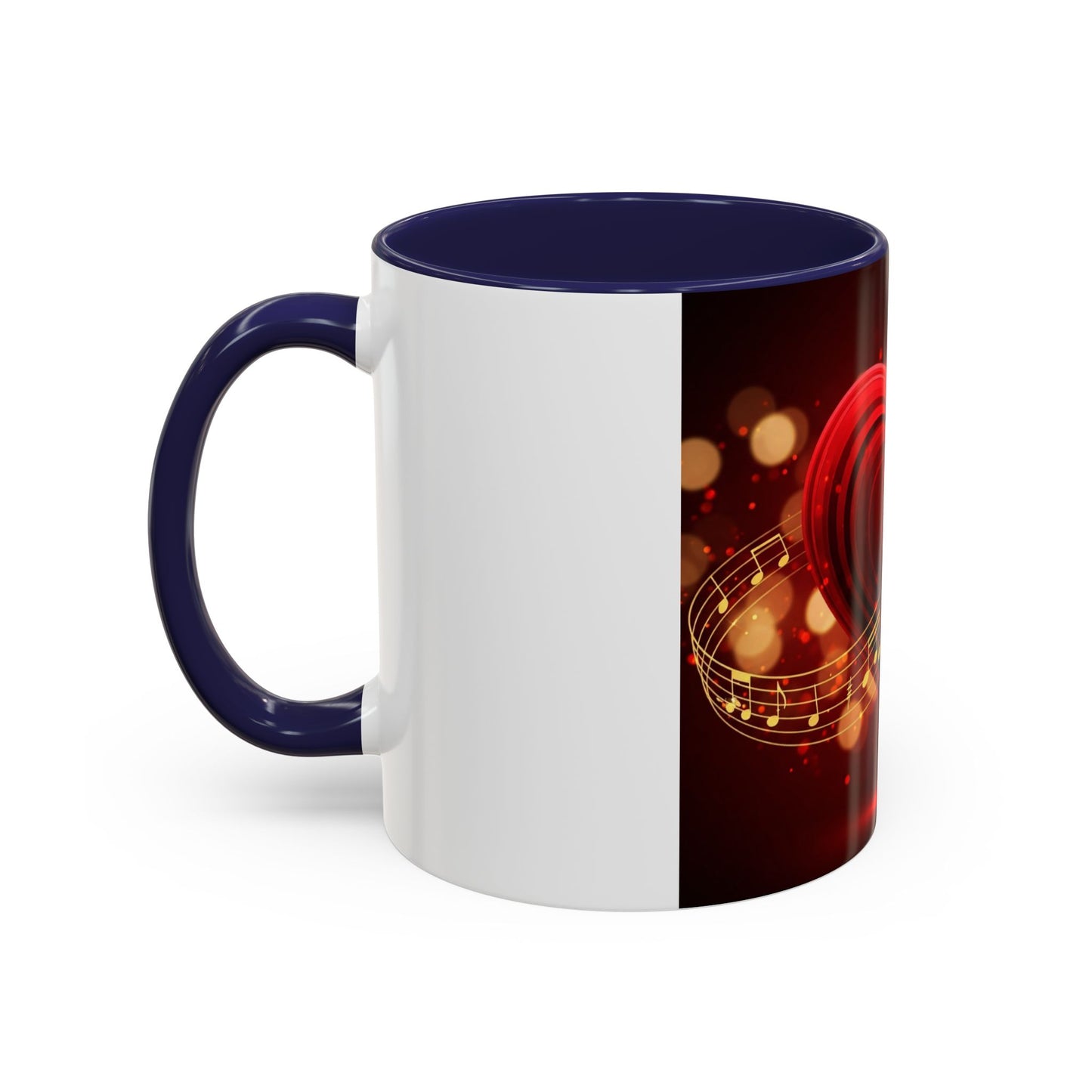 Coffee Mug - Romantic Red Heart and Golden Music Notes Design