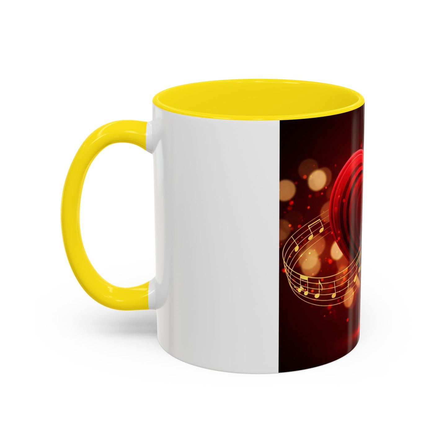 Coffee Mug - Romantic Red Heart and Golden Music Notes Design