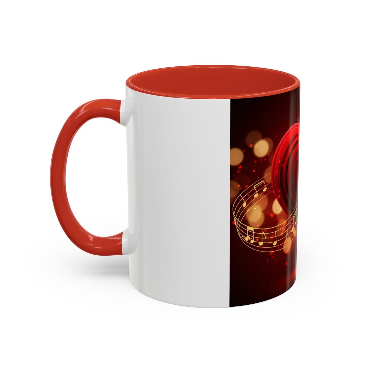 Coffee Mug - Romantic Red Heart and Golden Music Notes Design