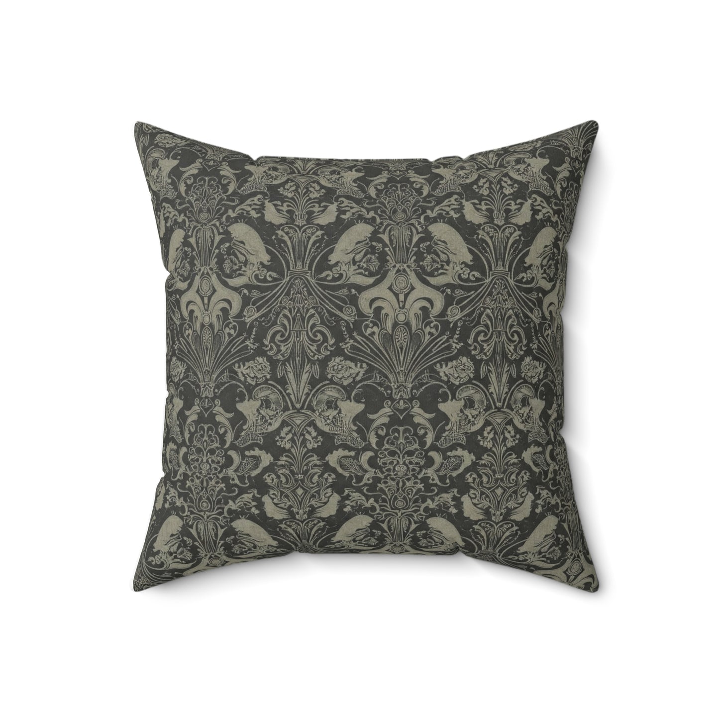 Square Pillow - Modern Victorian Bronze and Dark Gray Soulmate Pattern Design