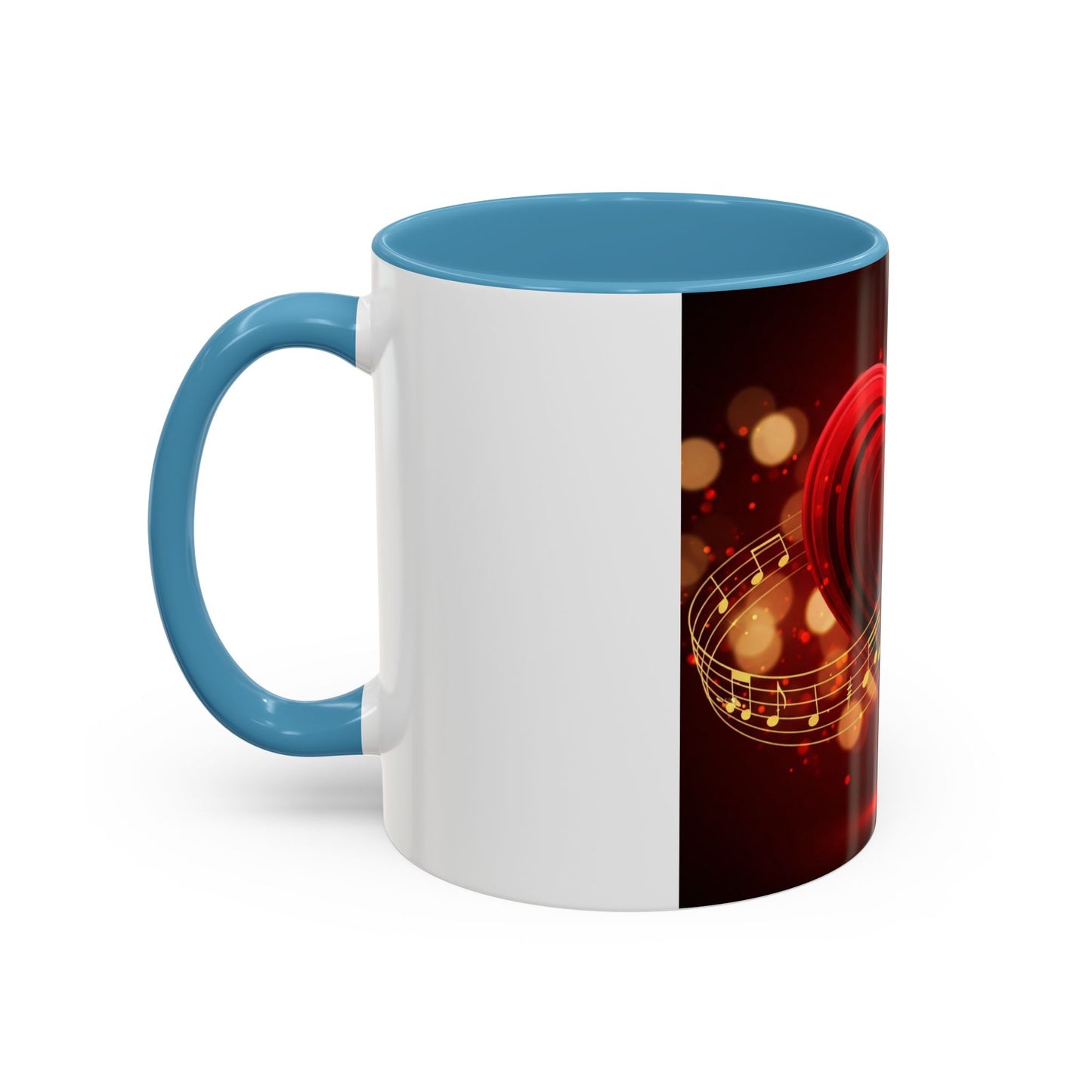 Coffee Mug - Romantic Red Heart and Golden Music Notes Design