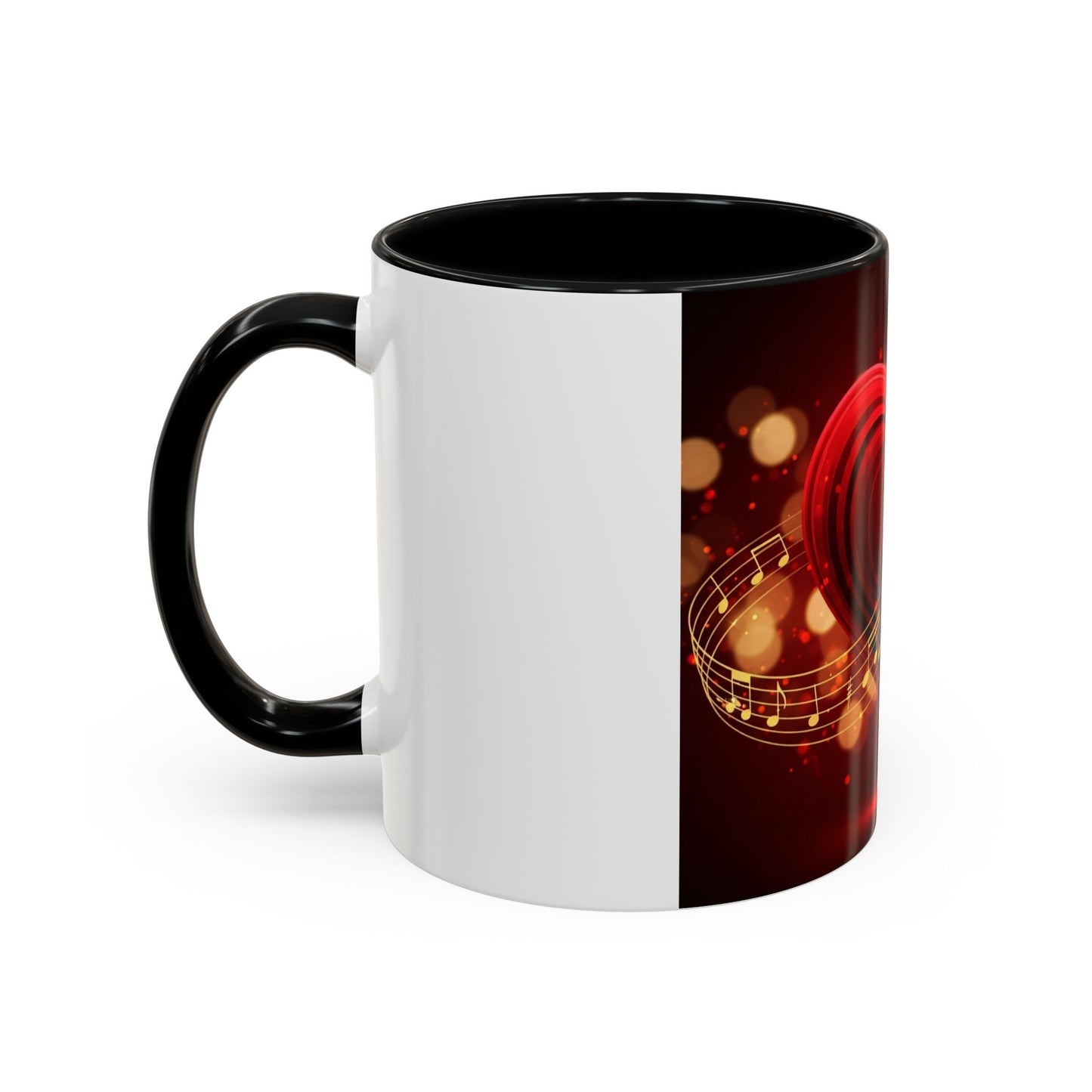 Coffee Mug - Romantic Red Heart and Golden Music Notes Design