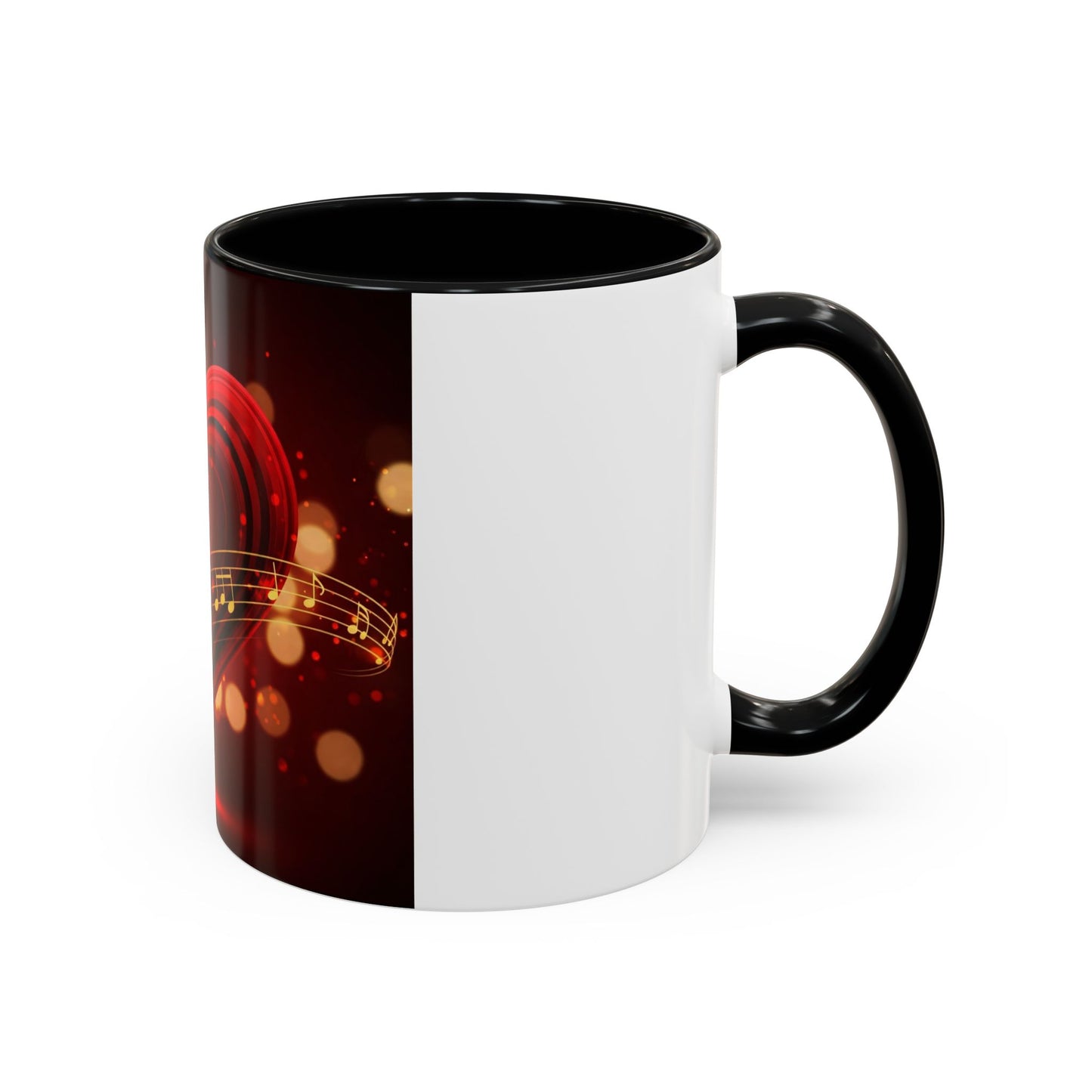 Coffee Mug - Romantic Red Heart and Golden Music Notes Design