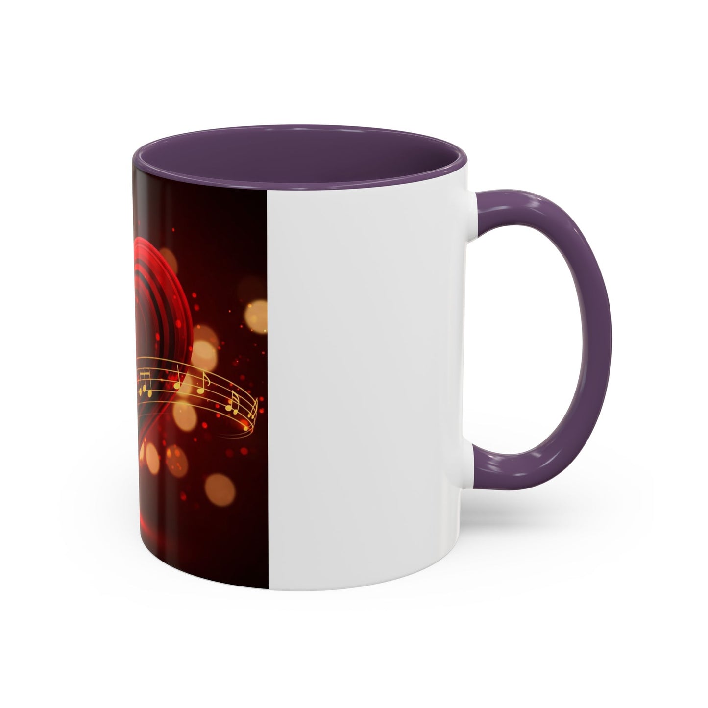 Coffee Mug - Romantic Red Heart and Golden Music Notes Design