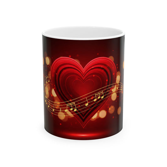 Mug - Romantic Red Heart and Golden Music Melody Design