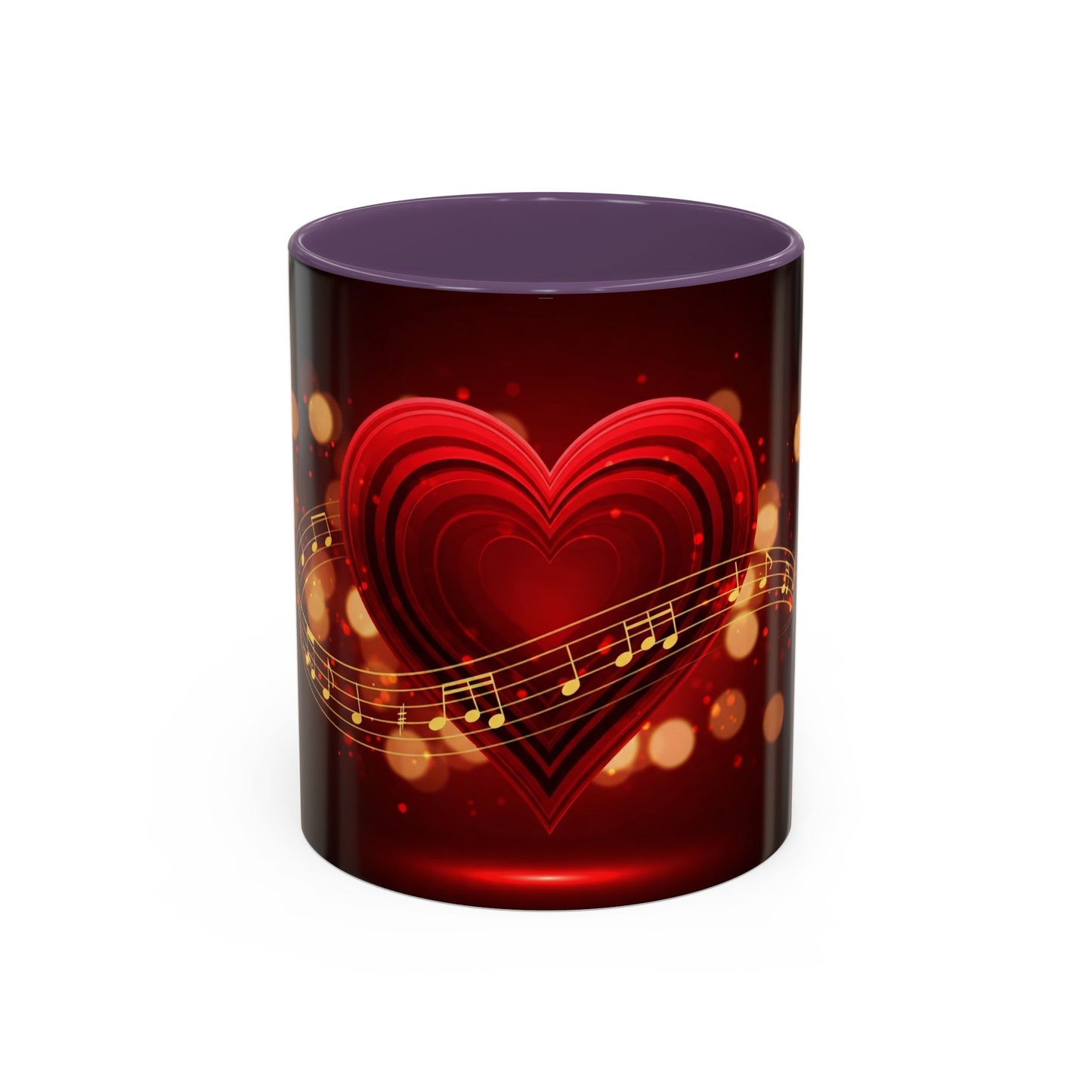 Coffee Mug - Romantic Red Heart and Golden Music Notes Design