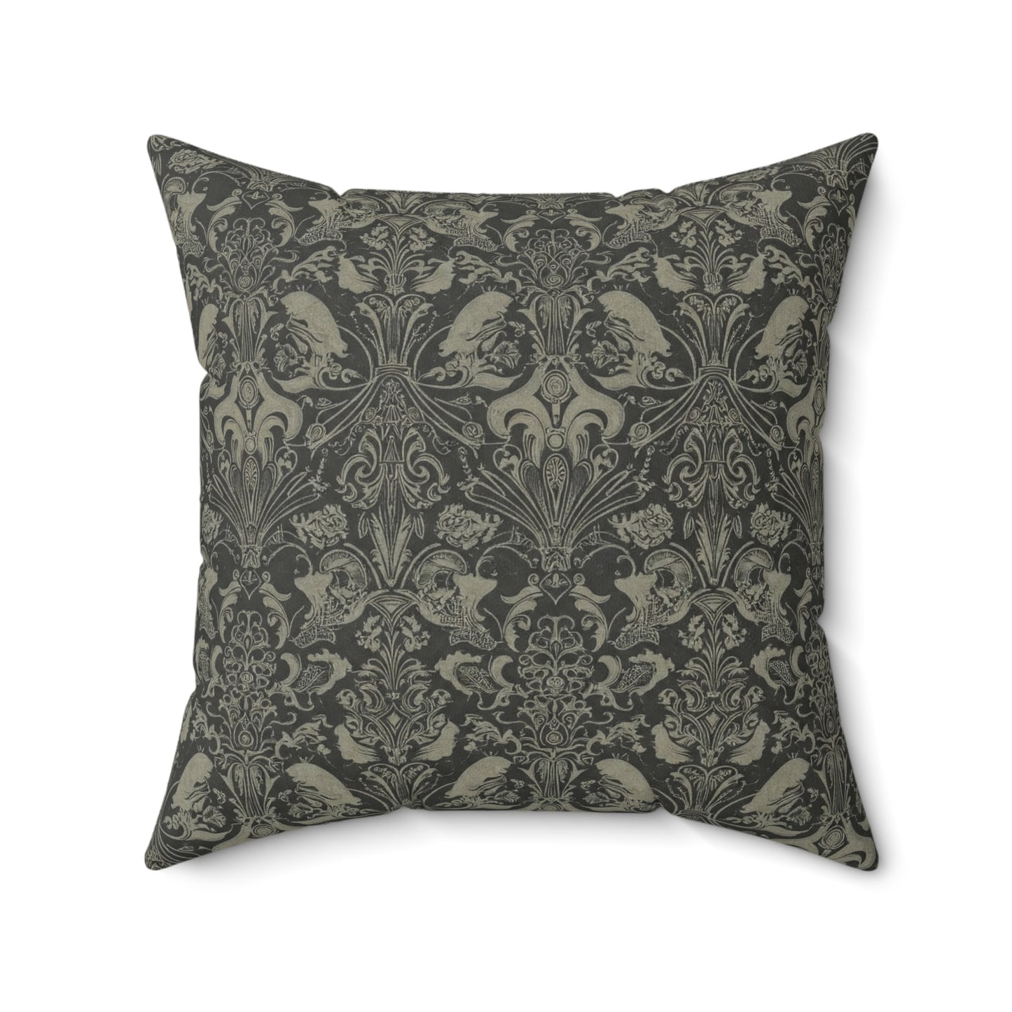 Square Pillow - Modern Victorian Bronze and Dark Gray Soulmate Pattern Design