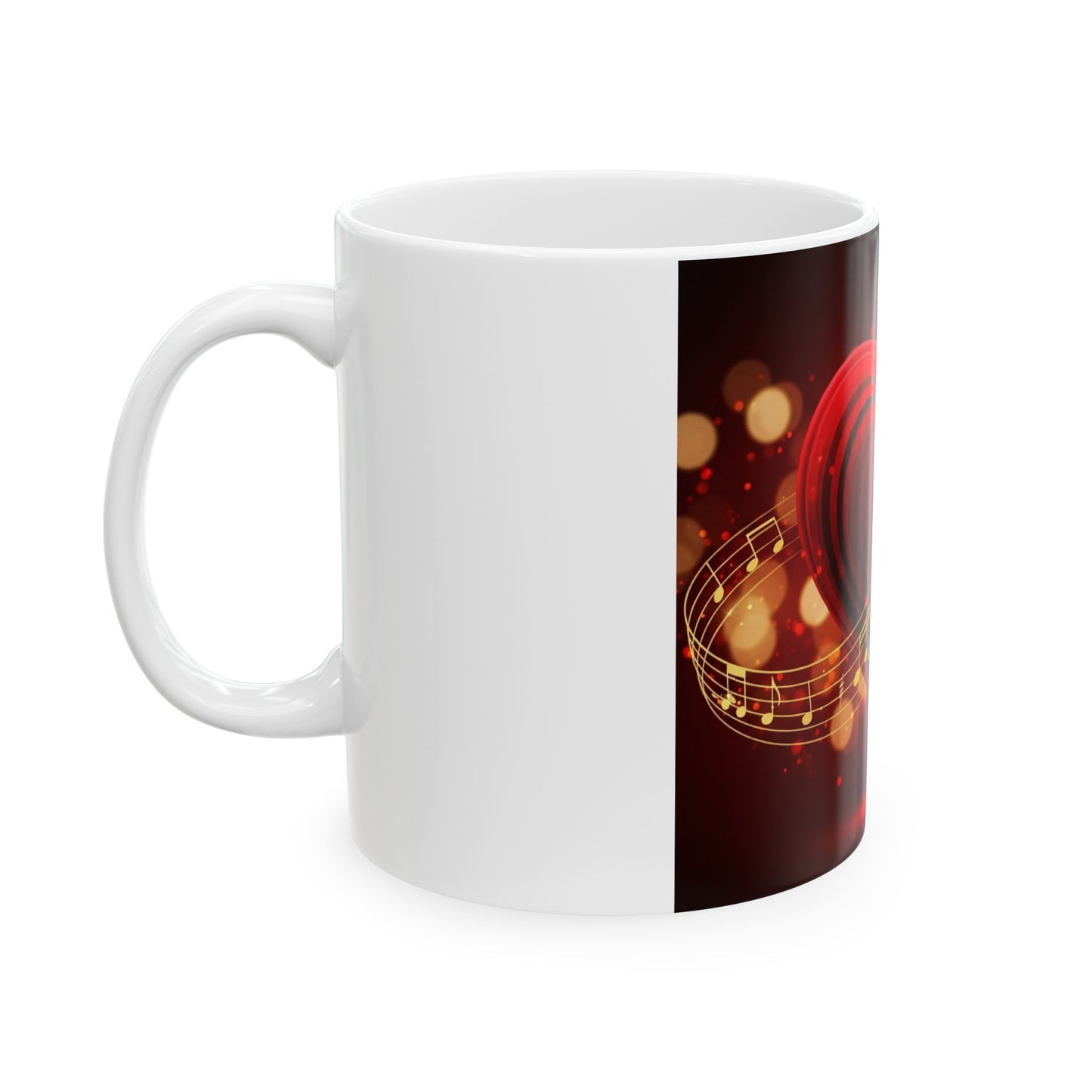 Mug - Romantic Red Heart and Golden Music Melody Design